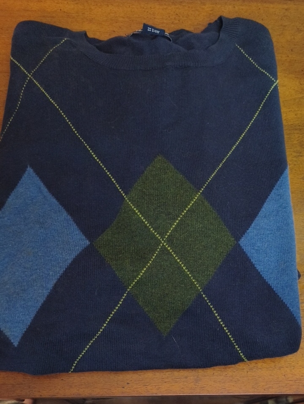 Nautica Navy Argyle Crewneck Sweater with Blue & Green Diamonds XL Men's